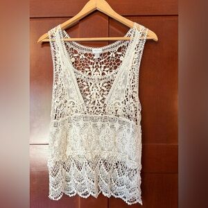 Dynamite Cream Bohemian Lace Crochet Tank Top Size Medium